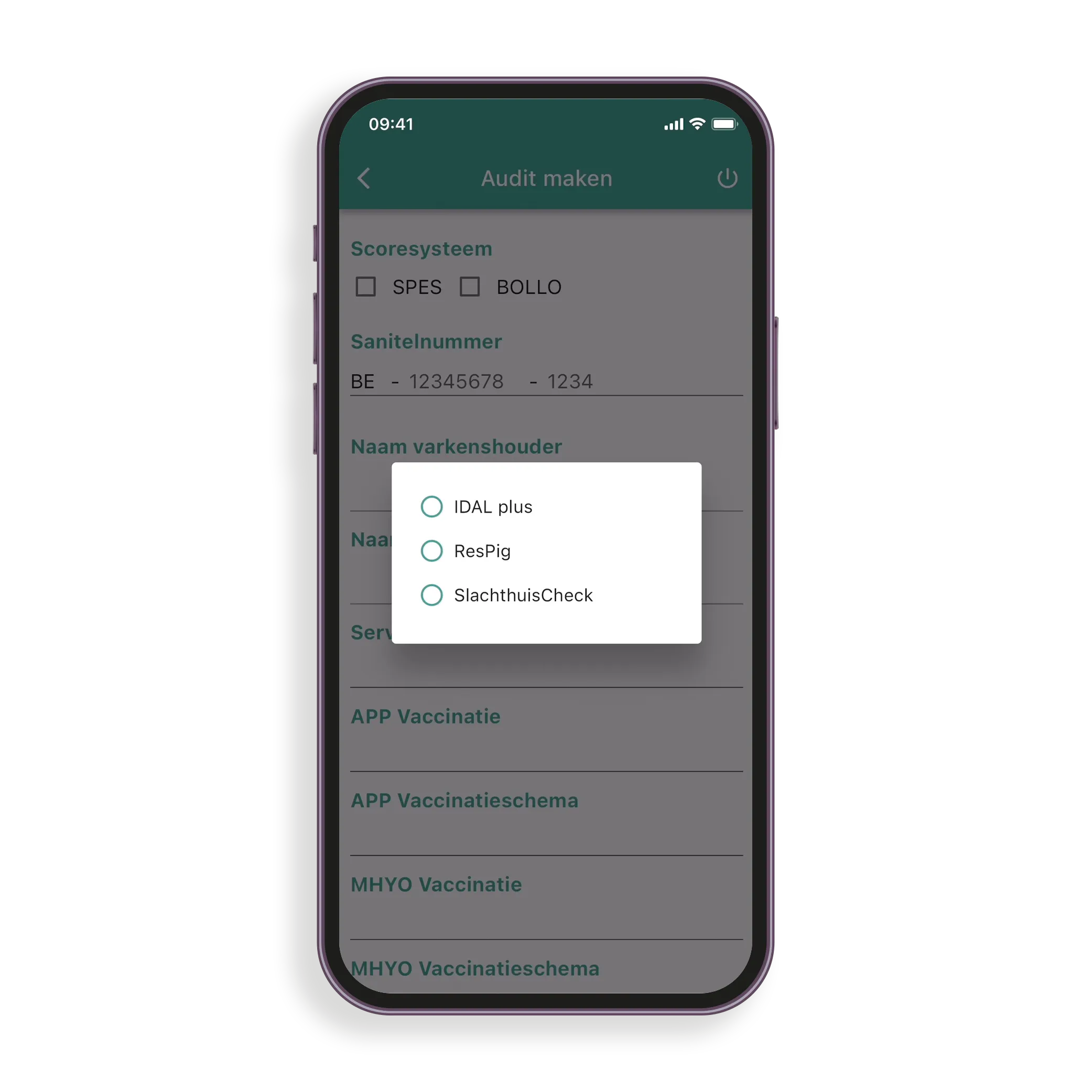 SlachthuisCheck — auditscherm voor longregistratie op locatie