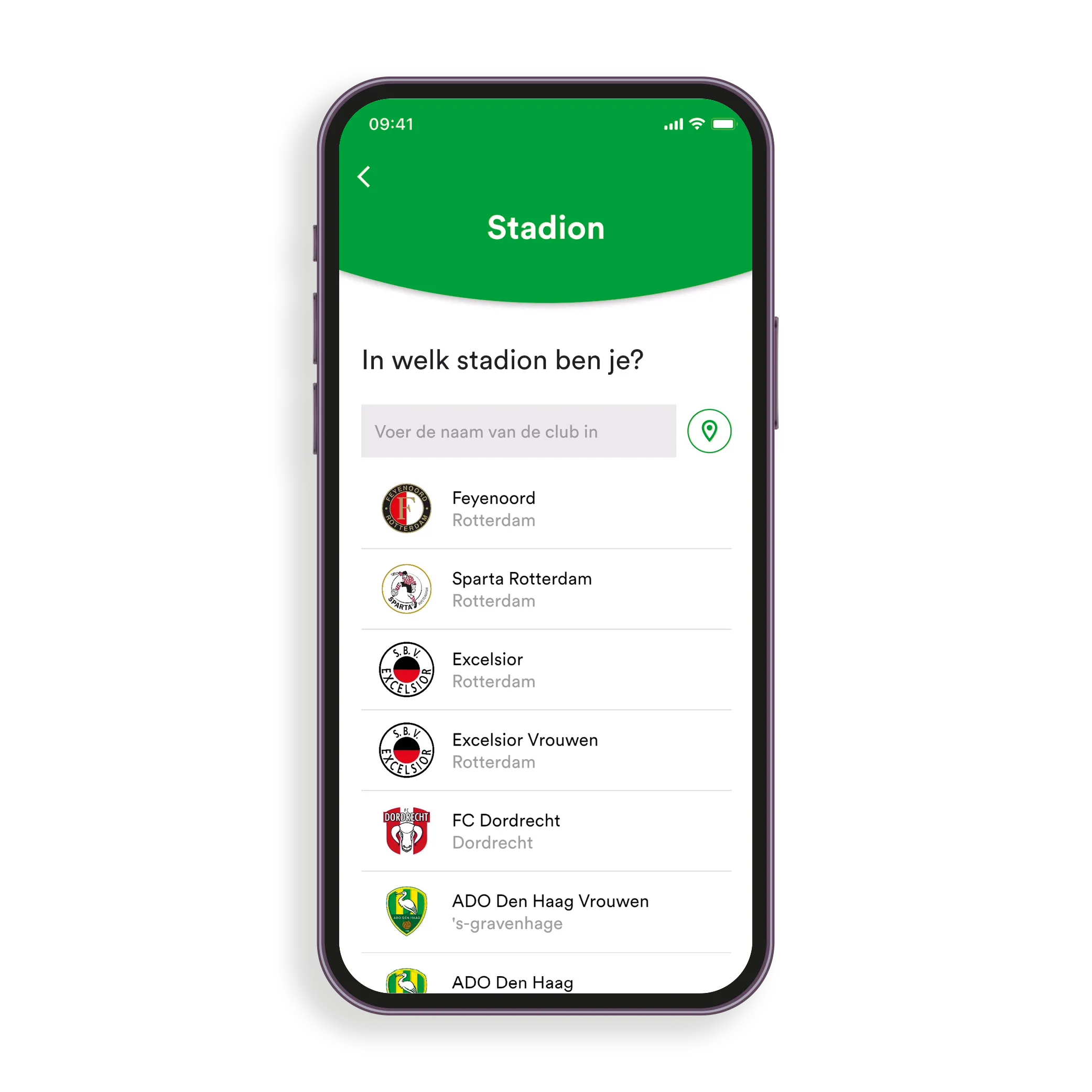 Discriminatie Melder app — club kiezen