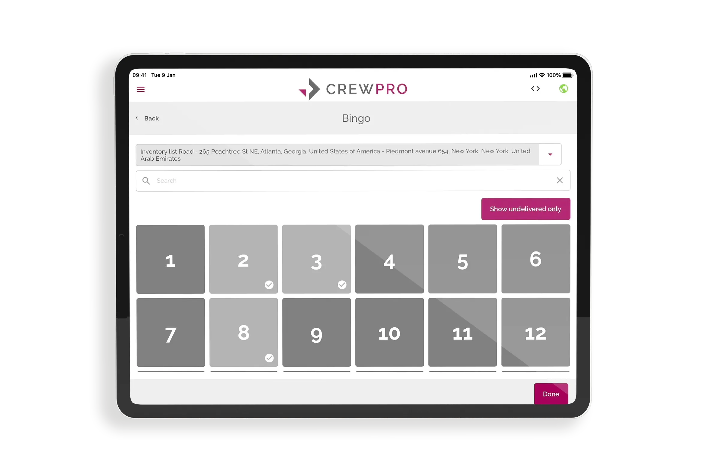 Move4U CrewPro app — Bingo Sheet voor afvinken bij uitladen