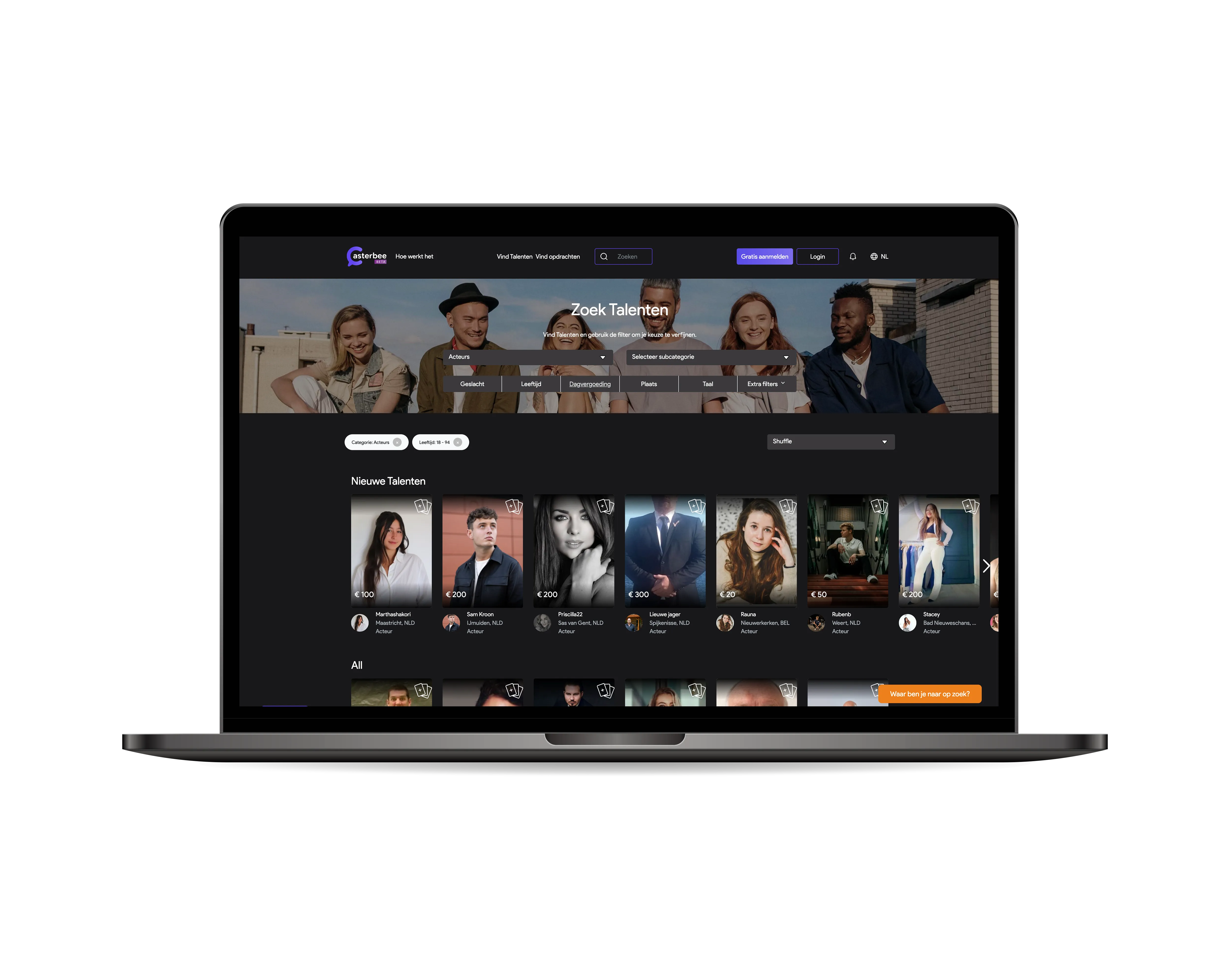 Casterbee boekingsplatform — zoeken naar talent